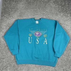 Vintage St. Louis Sweatshirt Mens XL Teal Crewneck Raglan Graphic Made USA 90s